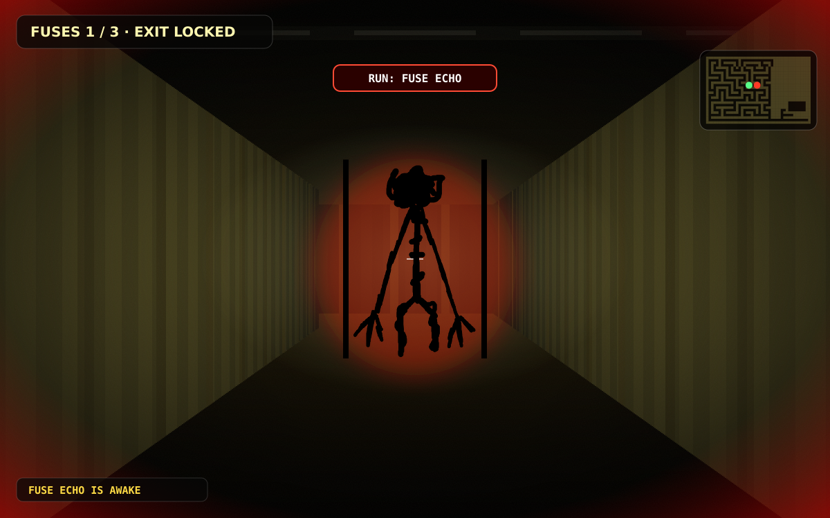 Actual Backrooms gameplay showing the Fuse Echo entity in a dark yellow maze