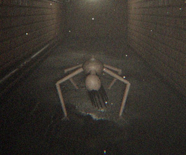 A Crawler in Backrooms 2 in a brick service tunnel