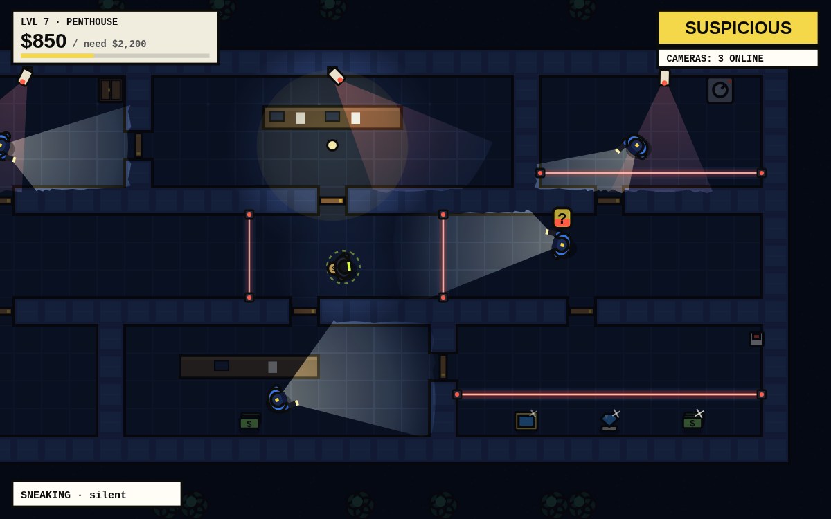 Heist Night: guards with flashlights, lasers and loot